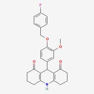 molecular formula C27H26FNO4 B3447355 9-{4-[(4-fluorobenzyl)oxy]-3-methoxyphenyl}-3,4,6,7,9,10-hexahydro-1,8(2H,5H)-acridinedione 