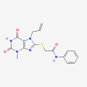 molecular formula C17H17N5O3S B3447589 2-[(7-allyl-3-methyl-2,6-dioxo-2,3,6,7-tetrahydro-1H-purin-8-yl)thio]-N-phenylacetamide 