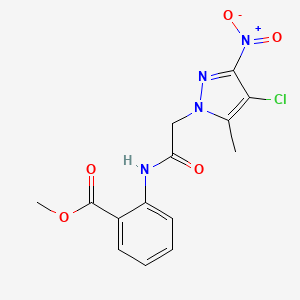 molecular formula C14H13ClN4O5 B3447604 methyl 2-{[(4-chloro-5-methyl-3-nitro-1H-pyrazol-1-yl)acetyl]amino}benzoate 