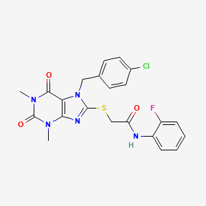 molecular formula C22H19ClFN5O3S B3447945 2-{[7-(4-chlorobenzyl)-1,3-dimethyl-2,6-dioxo-2,3,6,7-tetrahydro-1H-purin-8-yl]thio}-N-(2-fluorophenyl)acetamide 