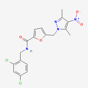 molecular formula C18H16Cl2N4O4 B3448164 N-(2,4-dichlorobenzyl)-5-[(3,5-dimethyl-4-nitro-1H-pyrazol-1-yl)methyl]-2-furamide 