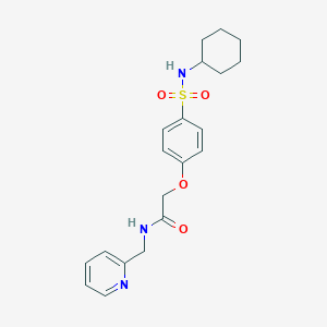 molecular formula C20H25N3O4S B3448256 2-{4-[(cyclohexylamino)sulfonyl]phenoxy}-N-(2-pyridinylmethyl)acetamide 