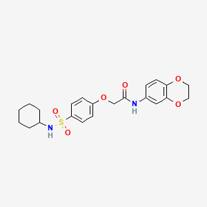 molecular formula C22H26N2O6S B3448259 2-{4-[(cyclohexylamino)sulfonyl]phenoxy}-N-(2,3-dihydro-1,4-benzodioxin-6-yl)acetamide 