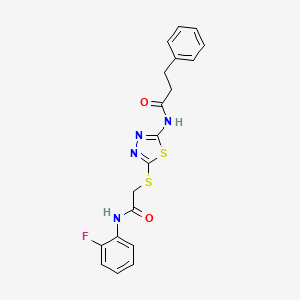 molecular formula C19H17FN4O2S2 B3448300 N-[5-({2-[(2-fluorophenyl)amino]-2-oxoethyl}thio)-1,3,4-thiadiazol-2-yl]-3-phenylpropanamide 