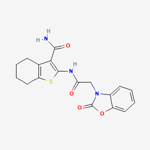 molecular formula C18H17N3O4S B3448349 2-{[(2-oxo-1,3-benzoxazol-3(2H)-yl)acetyl]amino}-4,5,6,7-tetrahydro-1-benzothiophene-3-carboxamide 