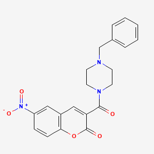 molecular formula C21H19N3O5 B3448556 3-[(4-benzyl-1-piperazinyl)carbonyl]-6-nitro-2H-chromen-2-one 