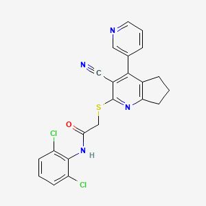 molecular formula C22H16Cl2N4OS B3448860 2-{[3-cyano-4-(3-pyridinyl)-6,7-dihydro-5H-cyclopenta[b]pyridin-2-yl]thio}-N-(2,6-dichlorophenyl)acetamide 