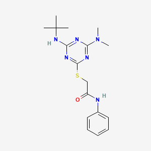 2-{[4-(tert-butylamino)-6-(dimethylamino)-1,3,5-triazin-2-yl]thio}-N-phenylacetamide