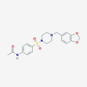molecular formula C20H23N3O5S B344904 N-[4-[4-(1,3-benzodioxol-5-ylmethyl)piperazin-1-yl]sulfonylphenyl]acetamide CAS No. 349610-95-3