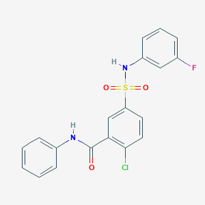 molecular formula C19H14ClFN2O3S B3449625 2-chloro-5-[(3-fluorophenyl)sulfamoyl]-N-phenylbenzamide 