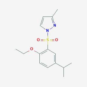 molecular formula C15H20N2O3S B344965 1-{[2-Ethoxy-5-(methylethyl)phenyl]sulfonyl}-3-methylpyrazole CAS No. 956997-27-6