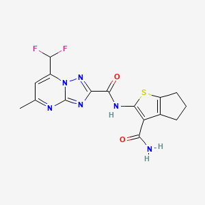 molecular formula C16H14F2N6O2S B3451109 N-[3-(AMINOCARBONYL)-5,6-DIHYDRO-4H-CYCLOPENTA[B]THIOPHEN-2-YL]-7-(DIFLUOROMETHYL)-5-METHYL[1,2,4]TRIAZOLO[1,5-A]PYRIMIDINE-2-CARBOXAMIDE 