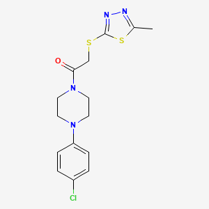 molecular formula C15H17ClN4OS2 B3452046 1-[4-(4-Chlorophenyl)piperazin-1-yl]-2-[(5-methyl-1,3,4-thiadiazol-2-yl)sulfanyl]ethanone 