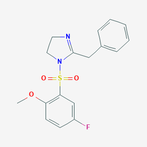 molecular formula C17H17FN2O3S B345215 2-benzyl-1-(5-fluoro-2-methoxybenzenesulfonyl)-4,5-dihydro-1H-imidazole CAS No. 873580-18-8