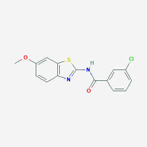 molecular formula C15H11ClN2O2S B345251 3-chloro-N-(6-methoxy-1,3-benzothiazol-2-yl)benzamide CAS No. 313367-87-2