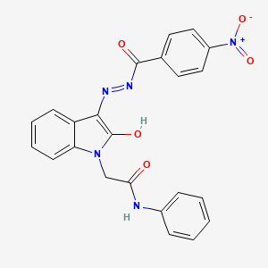 molecular formula C23H17N5O5 B3452762 2-{3-[(4-nitrobenzoyl)hydrazono]-2-oxo-2,3-dihydro-1H-indol-1-yl}-N-phenylacetamide 