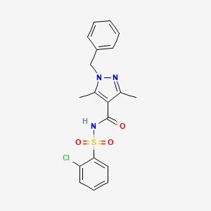 molecular formula C19H18ClN3O3S B3452875 1-benzyl-N-[(2-chlorophenyl)sulfonyl]-3,5-dimethyl-1H-pyrazole-4-carboxamide 