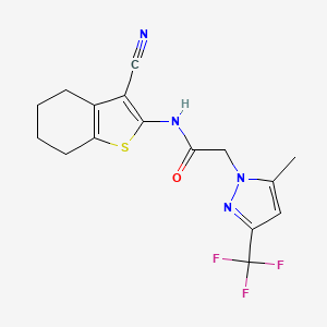 molecular formula C16H15F3N4OS B3453544 N-(3-cyano-4,5,6,7-tetrahydro-1-benzothiophen-2-yl)-2-[5-methyl-3-(trifluoromethyl)-1H-pyrazol-1-yl]acetamide 