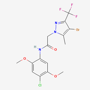 molecular formula C15H14BrClF3N3O3 B3453857 2-[4-bromo-5-methyl-3-(trifluoromethyl)-1H-pyrazol-1-yl]-N-(4-chloro-2,5-dimethoxyphenyl)acetamide 