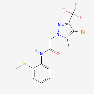 molecular formula C14H13BrF3N3OS B3453866 2-[4-bromo-5-methyl-3-(trifluoromethyl)-1H-pyrazol-1-yl]-N-[2-(methylsulfanyl)phenyl]acetamide 