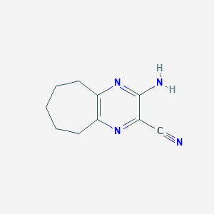 molecular formula C10H12N4 B034539 3-Amino-6,7,8,9-tetrahydro-5H-cyclohepta[B]pyrazine-2-carbonitrile CAS No. 107343-72-6