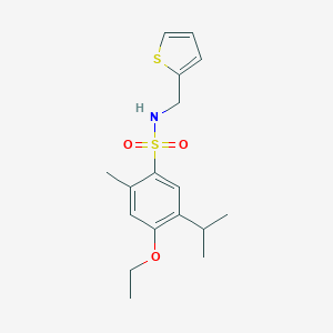 molecular formula C17H23NO3S2 B345392 {[4-Ethoxy-2-methyl-5-(methylethyl)phenyl]sulfonyl}(2-thienylmethyl)amine CAS No. 873675-46-8