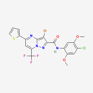 molecular formula C20H13BrClF3N4O3S B3454111 3-bromo-N-(4-chloro-2,5-dimethoxyphenyl)-5-(2-thienyl)-7-(trifluoromethyl)pyrazolo[1,5-a]pyrimidine-2-carboxamide 