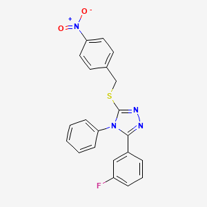 molecular formula C21H15FN4O2S B3454253 3-(3-Fluorophenyl)-5-[(4-nitrophenyl)methylsulfanyl]-4-phenyl-1,2,4-triazole 