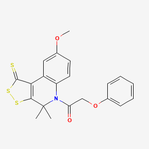 molecular formula C21H19NO3S3 B3454616 1-(8-methoxy-4,4-dimethyl-1-thioxo-1,4-dihydro-5H-[1,2]dithiolo[3,4-c]quinolin-5-yl)-2-phenoxyethanone 