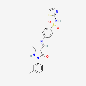 molecular formula C22H21N5O3S2 B3455123 4-({[1-(3,4-dimethylphenyl)-3-methyl-5-oxo-1,5-dihydro-4H-pyrazol-4-ylidene]methyl}amino)-N-1,3-thiazol-2-ylbenzenesulfonamide 