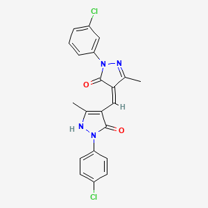 molecular formula C21H16Cl2N4O2 B3455144 2-(4-chlorophenyl)-4-{[1-(3-chlorophenyl)-5-hydroxy-3-methyl-1H-pyrazol-4-yl]methylene}-5-methyl-2,4-dihydro-3H-pyrazol-3-one 