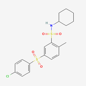 molecular formula C19H22ClNO4S2 B3455362 5-[(4-chlorophenyl)sulfonyl]-N-cyclohexyl-2-methylbenzenesulfonamide 