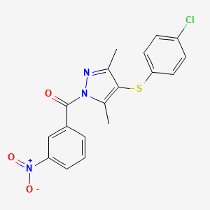 molecular formula C18H14ClN3O3S B3455731 4-[(4-chlorophenyl)thio]-3,5-dimethyl-1-(3-nitrobenzoyl)-1H-pyrazole 