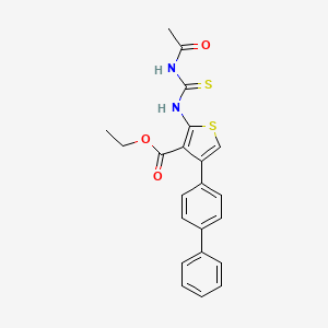 molecular formula C22H20N2O3S2 B3456089 ethyl 2-{[(acetylamino)carbonothioyl]amino}-4-(4-biphenylyl)-3-thiophenecarboxylate 