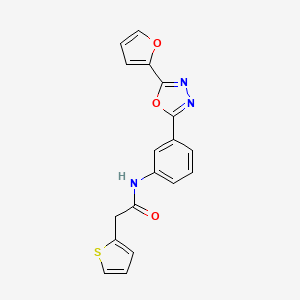 molecular formula C18H13N3O3S B3456398 N-{3-[5-(2-furyl)-1,3,4-oxadiazol-2-yl]phenyl}-2-(2-thienyl)acetamide 