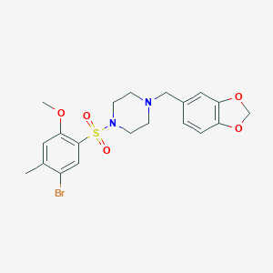 molecular formula C20H23BrN2O5S B345664 1-(1,3-Benzodioxol-5-ylmethyl)-4-[(5-bromo-2-methoxy-4-methylphenyl)sulfonyl]piperazine CAS No. 873580-02-0