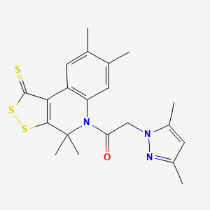 molecular formula C21H23N3OS3 B3457173 5-[(3,5-dimethyl-1H-pyrazol-1-yl)acetyl]-4,4,7,8-tetramethyl-4,5-dihydro-1H-[1,2]dithiolo[3,4-c]quinoline-1-thione 