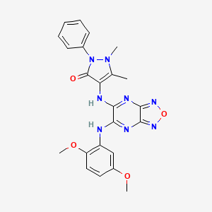 molecular formula C23H22N8O4 B3457420 4-({6-[(2,5-dimethoxyphenyl)amino][1,2,5]oxadiazolo[3,4-b]pyrazin-5-yl}amino)-1,5-dimethyl-2-phenyl-1,2-dihydro-3H-pyrazol-3-one 