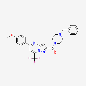 molecular formula C26H24F3N5O2 B3457667 2-[(4-benzyl-1-piperazinyl)carbonyl]-5-(4-methoxyphenyl)-7-(trifluoromethyl)pyrazolo[1,5-a]pyrimidine 