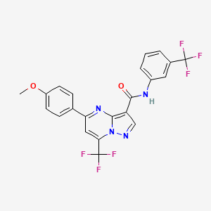 molecular formula C22H14F6N4O2 B3457679 5-(4-methoxyphenyl)-7-(trifluoromethyl)-N-[3-(trifluoromethyl)phenyl]pyrazolo[1,5-a]pyrimidine-3-carboxamide 