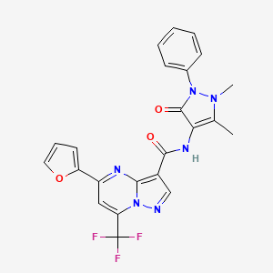 molecular formula C23H17F3N6O3 B3457709 N-(1,5-dimethyl-3-oxo-2-phenyl-2,3-dihydro-1H-pyrazol-4-yl)-5-(2-furyl)-7-(trifluoromethyl)pyrazolo[1,5-a]pyrimidine-3-carboxamide 
