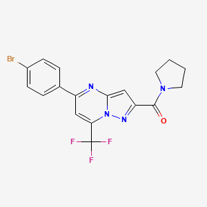 molecular formula C18H14BrF3N4O B3457729 5-(4-bromophenyl)-2-(1-pyrrolidinylcarbonyl)-7-(trifluoromethyl)pyrazolo[1,5-a]pyrimidine 