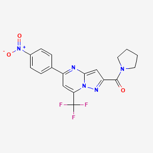 molecular formula C18H14F3N5O3 B3457784 5-(4-nitrophenyl)-2-(1-pyrrolidinylcarbonyl)-7-(trifluoromethyl)pyrazolo[1,5-a]pyrimidine CAS No. 5842-46-6