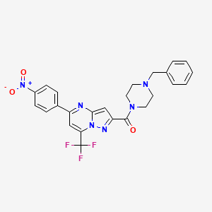 molecular formula C25H21F3N6O3 B3457792 2-[(4-benzyl-1-piperazinyl)carbonyl]-5-(4-nitrophenyl)-7-(trifluoromethyl)pyrazolo[1,5-a]pyrimidine 