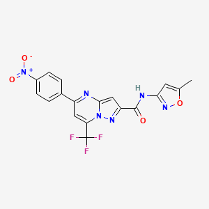 molecular formula C18H11F3N6O4 B3457798 N-(5-methyl-3-isoxazolyl)-5-(4-nitrophenyl)-7-(trifluoromethyl)pyrazolo[1,5-a]pyrimidine-2-carboxamide 