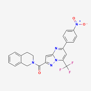 molecular formula C23H16F3N5O3 B3457802 3,4-dihydroisoquinolin-2(1H)-yl[5-(4-nitrophenyl)-7-(trifluoromethyl)pyrazolo[1,5-a]pyrimidin-2-yl]methanone 