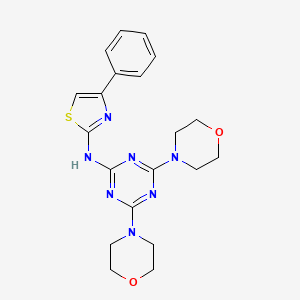 molecular formula C20H23N7O2S B3457863 4,6-di-4-morpholinyl-N-(4-phenyl-1,3-thiazol-2-yl)-1,3,5-triazin-2-amine 