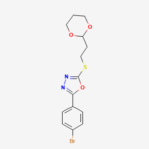 molecular formula C14H15BrN2O3S B3458235 2-(4-bromophenyl)-5-{[2-(1,3-dioxan-2-yl)ethyl]thio}-1,3,4-oxadiazole 