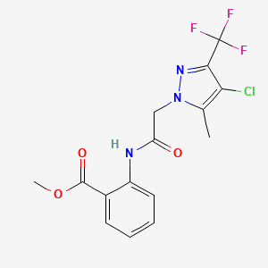 molecular formula C15H13ClF3N3O3 B3458488 methyl 2-({[4-chloro-5-methyl-3-(trifluoromethyl)-1H-pyrazol-1-yl]acetyl}amino)benzoate 
