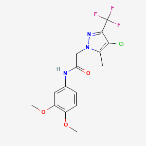 molecular formula C15H15ClF3N3O3 B3458495 2-[4-chloro-5-methyl-3-(trifluoromethyl)-1H-pyrazol-1-yl]-N-(3,4-dimethoxyphenyl)acetamide 
